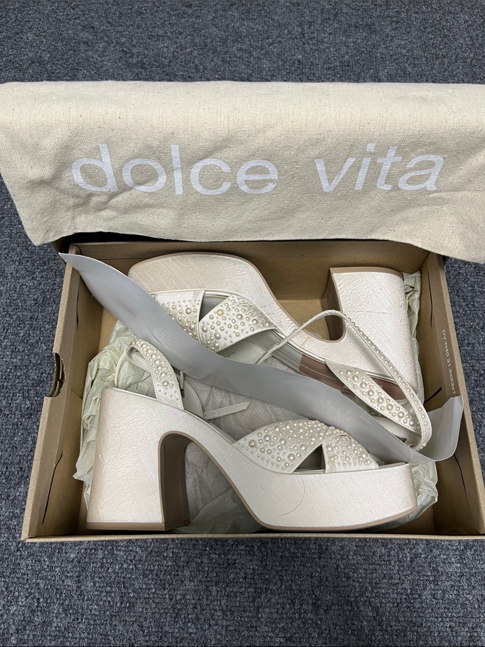 Dolce Vita Ivory Pearl-Studded Platform Sandals